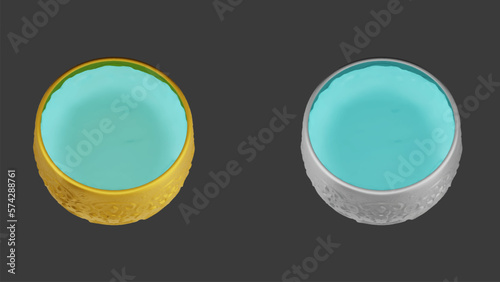 element of gold and silver bowl with water thai culture from image traced 3d. songkran festival thailand travel.
