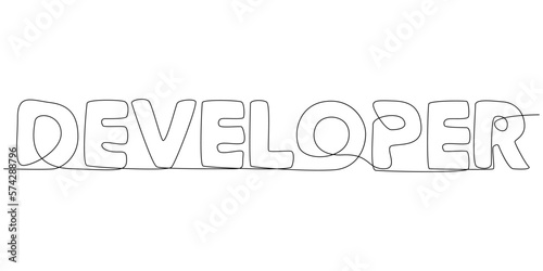 One continuous line of Developer word. Thin Line Illustration vector concept. Contour Drawing Creative ideas.