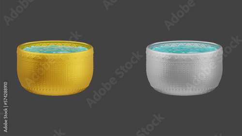 element of gold and silver bowl with water thai culture from image traced 3d. songkran festival thailand travel.
