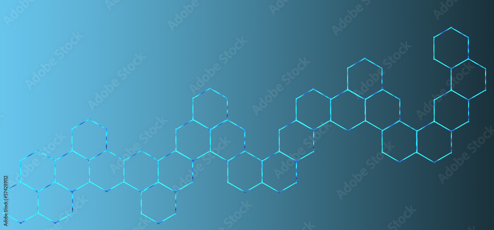 Fototapeta premium Modern futuristic geometric shapes pattern design with hexagons on blue gradient background