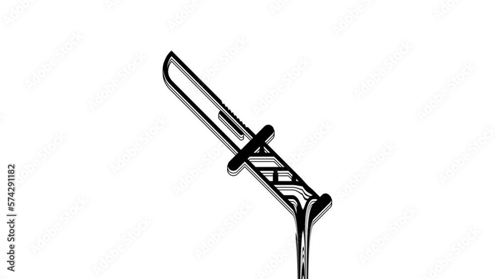 Black Military knife icon isolated on white background. 4K Video motion graphic animation Black Military knife icon isolated on white background. 4K Video motion graphic animation