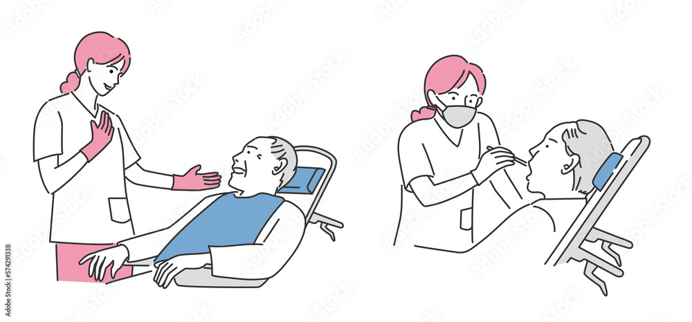 車椅子で診療を受ける高齢者(歯科衛生士・看護師・医療従事者)