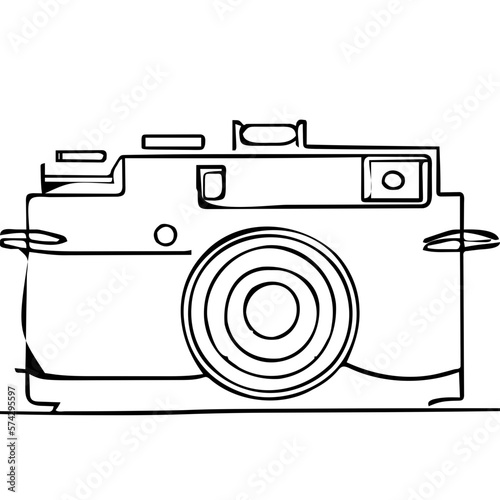Retro camera in line drawing style. Vector illustration. Abstract.