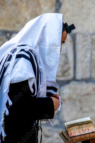 Jew praying at the western wall, Jerusalem, Israel.