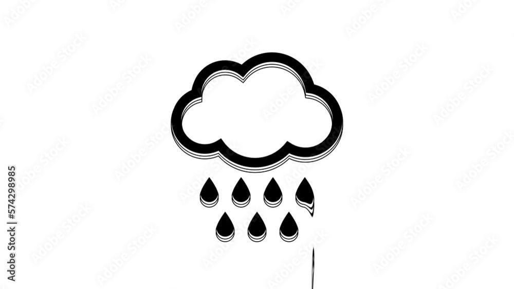 Black Cloud with rain icon isolated on white background. Rain cloud precipitation with rain drops. 4K Video motion graphic animation Black Cloud with rain icon isolated on white background. Rain cloud precipitation with rain drops. 4K Video motion graphic animation