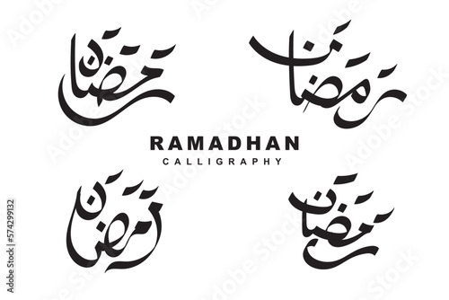 set of ramadhan text in arabic calligraphy style for banner design or Muslim theme design