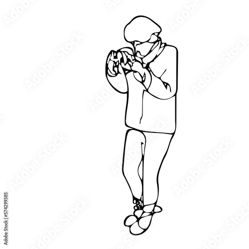 A photographer with his camera taking pictures in line drawing style. Vector illustration. Abstract. Minimalism.