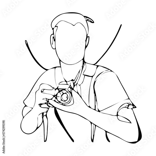 A photographer with his camera taking pictures in line drawing style. Vector illustration. Abstract. Minimalism.