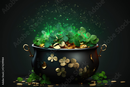 coins and clover leaves, brings good luck ai generative