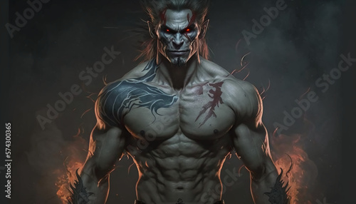 Masculine and very muscular man. Testosterone concept. Gym wallpaper. Generative AI.