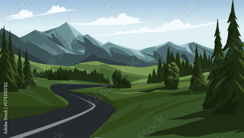 Vector nature landscape with road in mountains