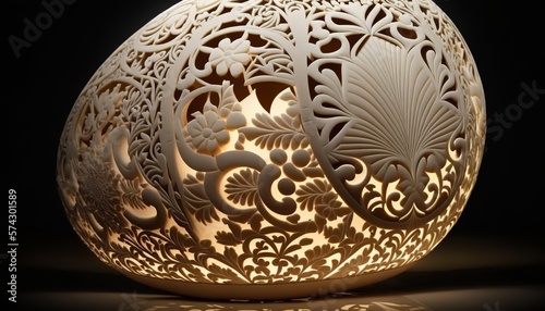 a beautiful white eggshell they carved nicely and decorated with patterns