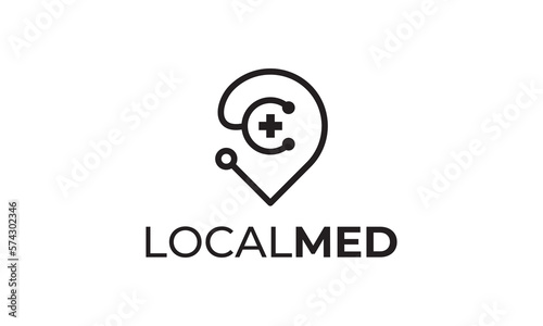 stethoscope and pin logo design. creative education, health, doctor icon vector.