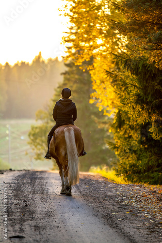 Woman horseback riding in sunset © citikka