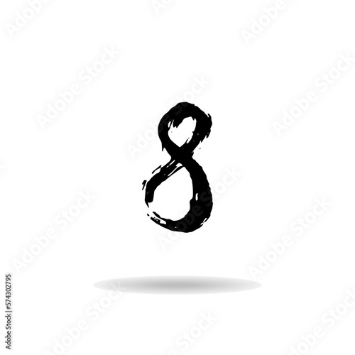 Vector hand paint number eight 8. Hand-drawn letter with a dry brush.