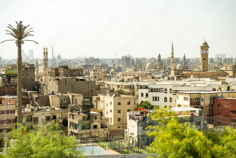 looking down to the city of cairo from al azhar park. buildings endless to the horizon