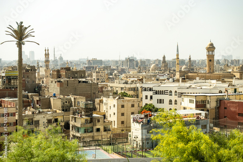 looking down to the city of cairo from al azhar park. buildings endless to the horizon photo