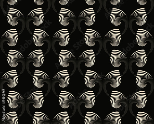 graphic seamless tile with grid of spiraling wings in ivory black