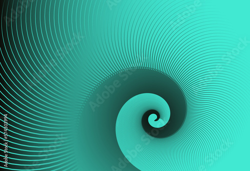 abstract background with a spiraling feather in turquoise shades