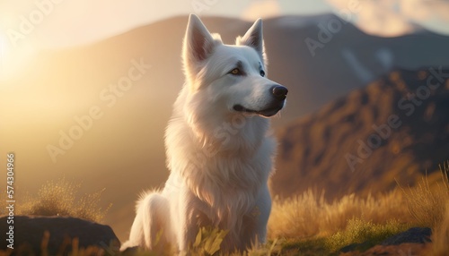 White Dog Sitting On Top Of The Hill, Generative AI