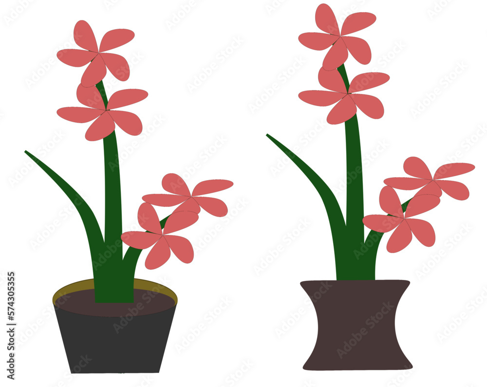 Vector set of flat illustrations of plants, trees, leaves, branches, flower and pots. illustration