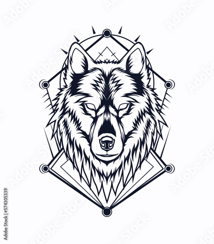The wolf awakened vector illustration in black and white color