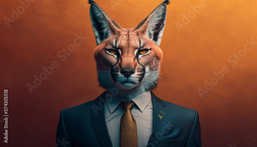 Portrait of a caracal in business suit on isolated background. Generative AI photo