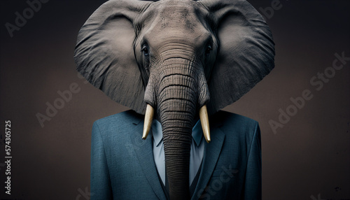 Portrait of a elephant in business suit on isolated background. Generative AI