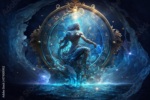 Aquarius zodiac sign in a universe background, horoscope, Generative Ai