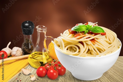 Cooked tasty Pasta noodles with meat