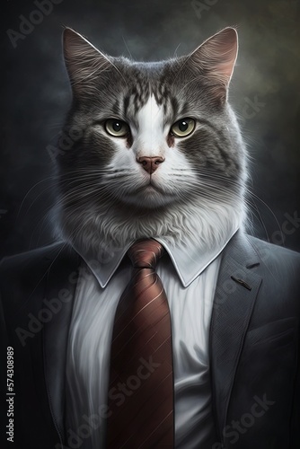 Portrait of a cat in a formal business suit. Business concept, cunning. Generative AI Technology © Luisa