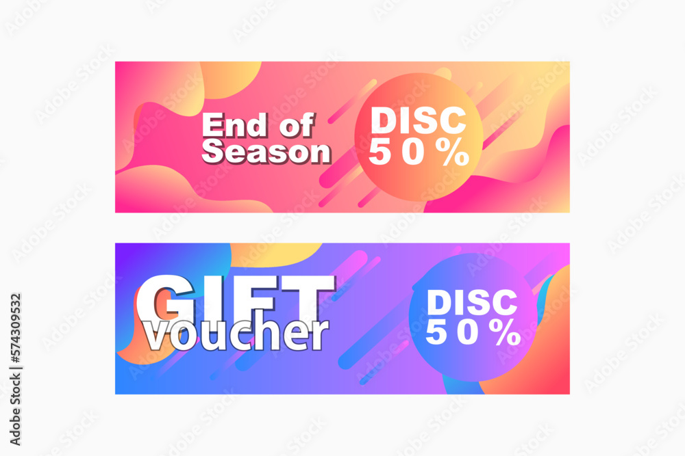 set of colorful banners with gradient color and abstract shape for voucher design and gift card