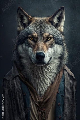 Portrait of male wolf. Generative AI Technology