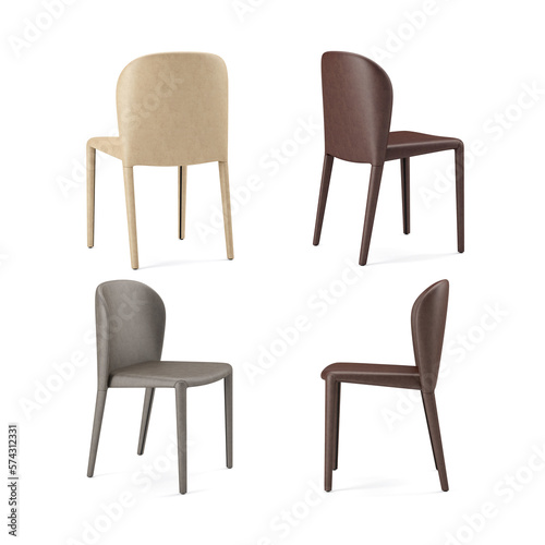 set of modern chair in different angle isolated on white background 3d render 