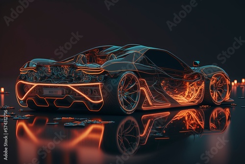 neon light perspective car structure. AI technology generated image