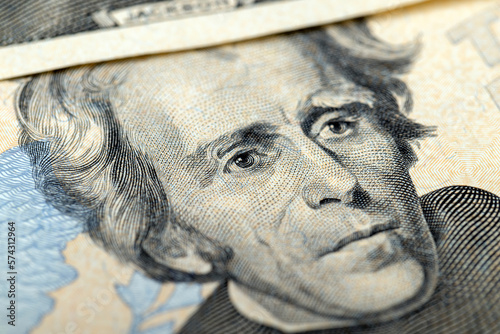 portrait of the president on American twenty dollar bills photo