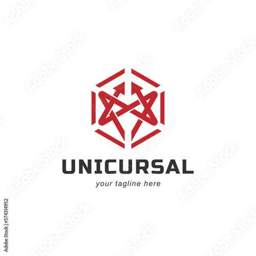 unicursal hexagram symbol in red, the six pointed star photo