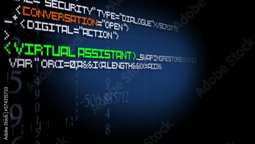 ChatBOT dialogue virtual assistant chatterbot IA language code computer program blue screen artificial intelligence text bot finance chatGPT words software script marketing coaching online animation