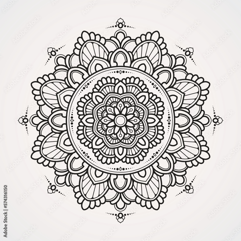 circular floral ornaments form a beautiful mandala. suitable for henna, tattoos, coloring books