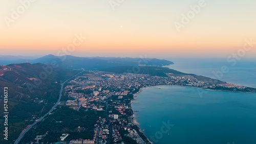 Gelendzhik, Russia. Bay, Thin and Thick capes. Sunset time, Aerial View