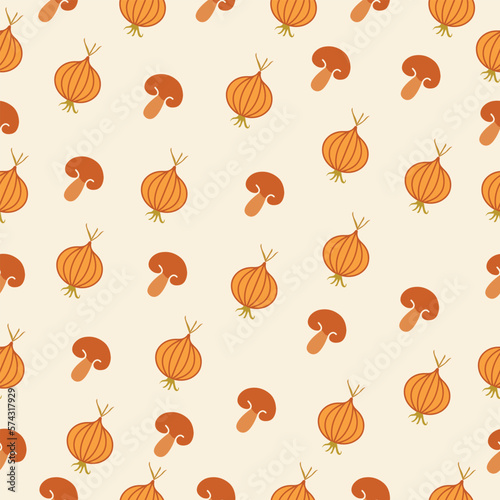 mushrooms Pattern Vector , Mushrooms and Onion pattern background illustration