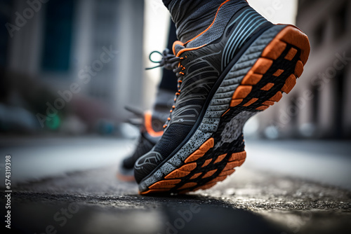 Runner in running shoes in a city on concrete © Sebastian
