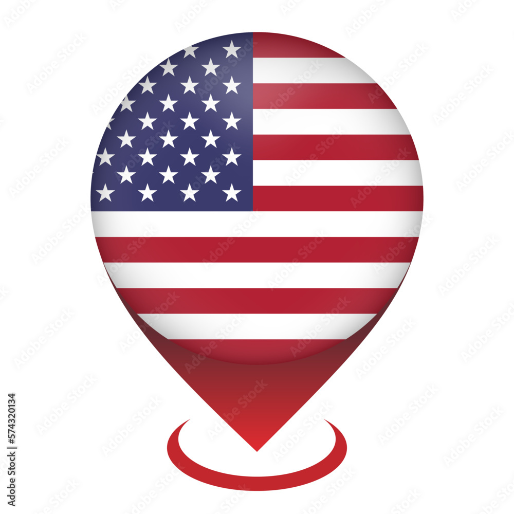 Fototapeta premium Map pointer with contry USA. USA flag. Vector illustration.