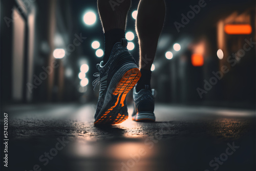 Runner in running shoes in a city on concrete after rainfall