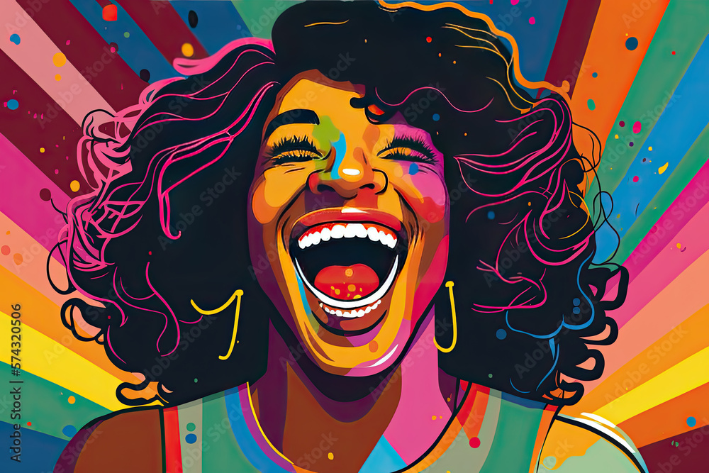 Portrait of trangender person with afro hair on colorful background. Generative AI
