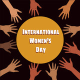 International women's day, Minimalist  banner design with cartoon human hands of different colors