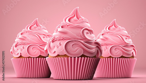 Pink delicious cupcakes for the Mother  s Day or birthday on a colored background. Generative AI