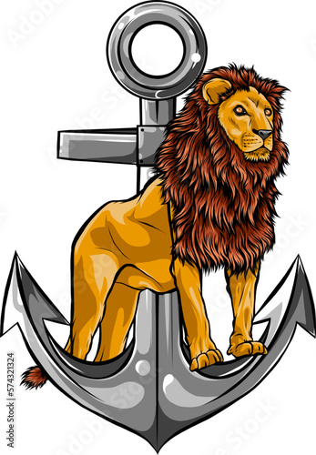 vector illustration of lion with anchor design