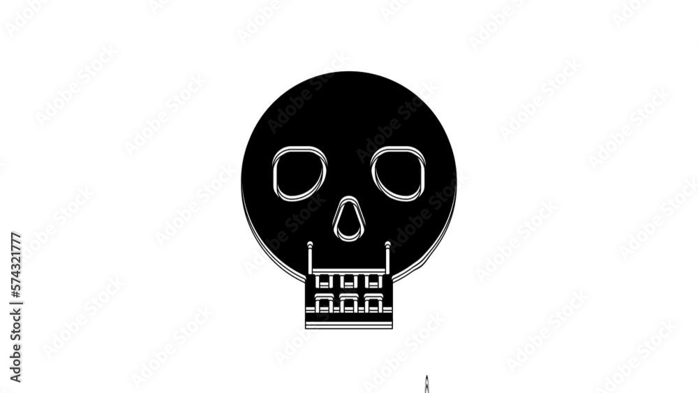 Black Skull icon isolated on white background. Happy Halloween party. 4K Video motion graphic animation Black Skull icon isolated on white background. Happy Halloween party. 4K Video motion graphic animation