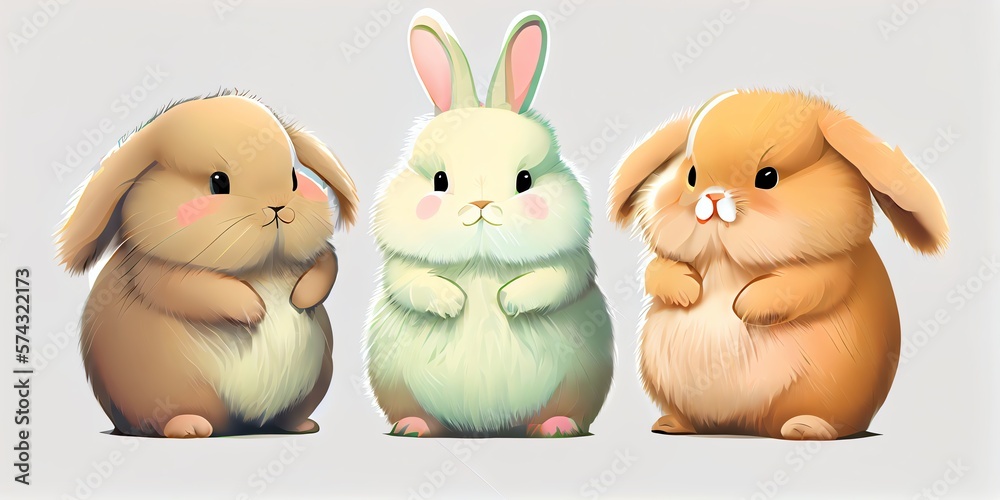 Illustration of Easter Bunny Rabbits. three cute chubby fluffy clipart ...